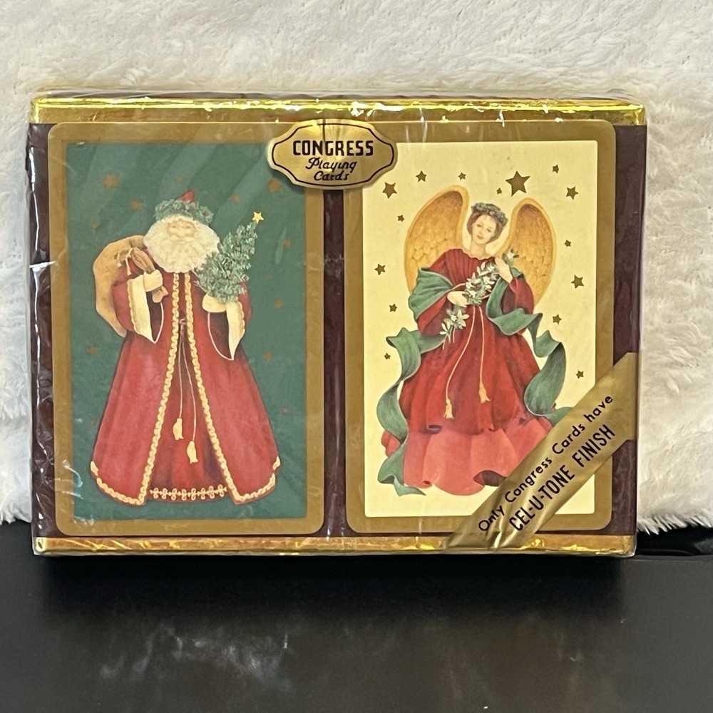 Congress Double Deck Playing Cards Santa Christmas Angel Cel-U-Tone Spain SEALED